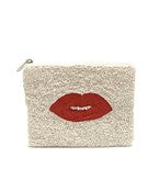 Red Lip Beaded Coin Pouch